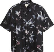 Open Edit Oversize Floral Short Sleeve Button-Up Shirt