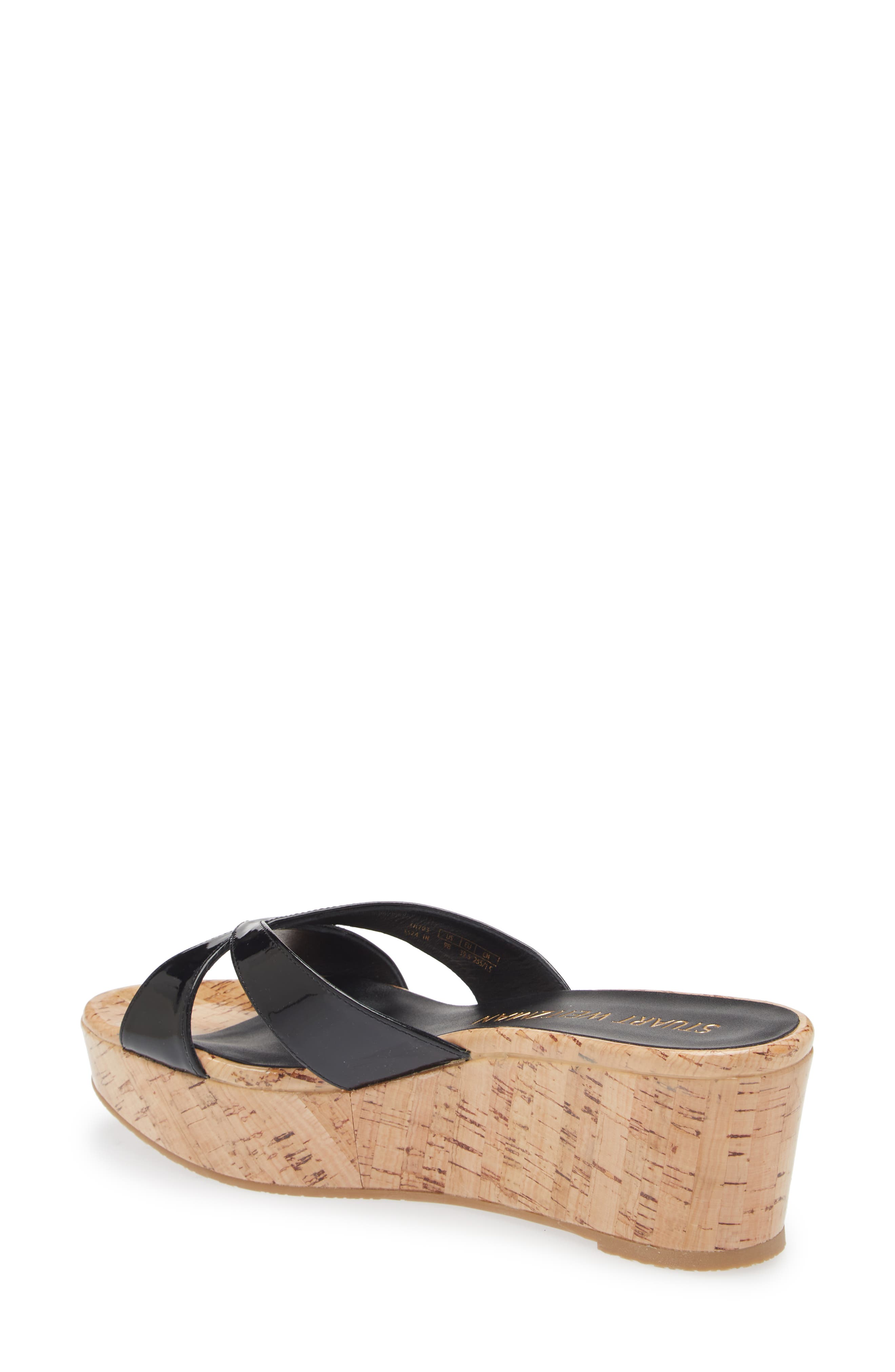 Stuart Weitzman Carmen Wedge Sandal, Alternate, color, Black