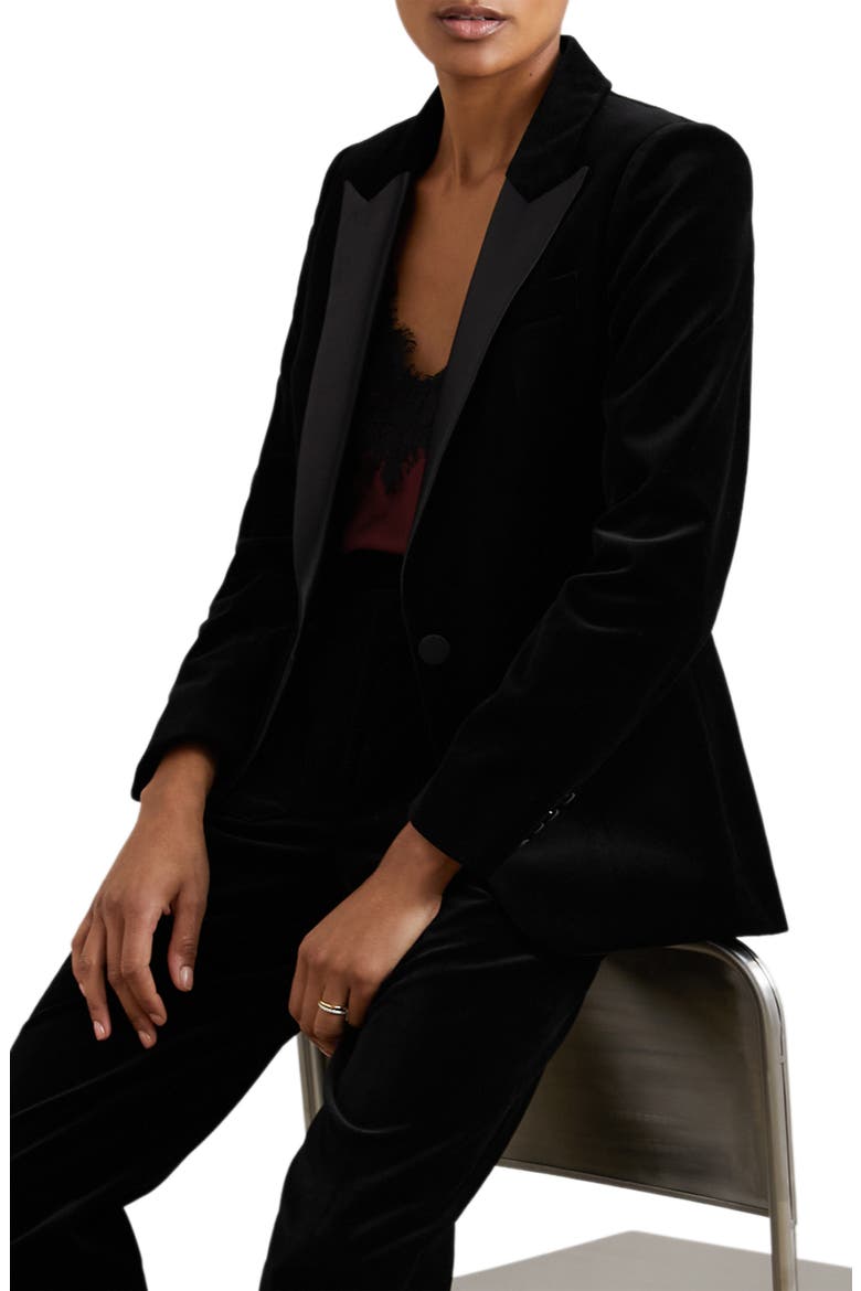 Myrtle Cotton Velveteen Tuxedo Jacket, Alternate, color, BLACK