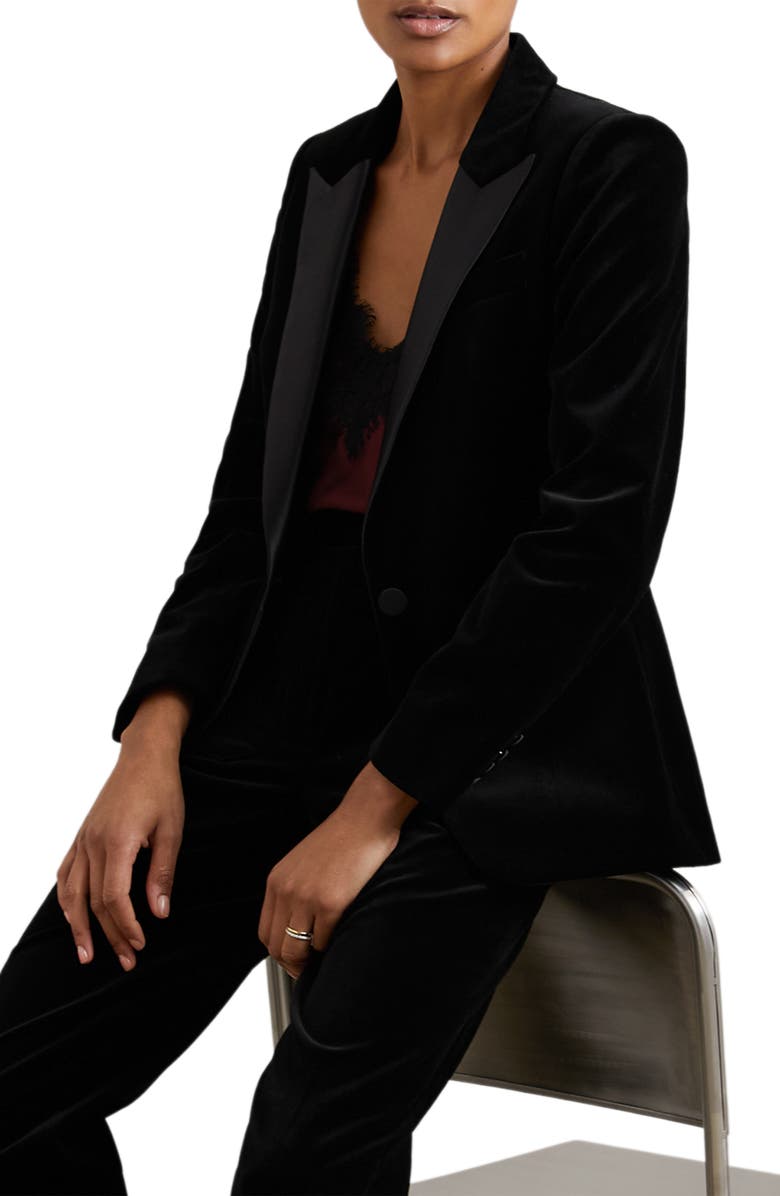 Reiss Myrtle Cotton Velveteen Tuxedo Jacket, Alternate, color, Black