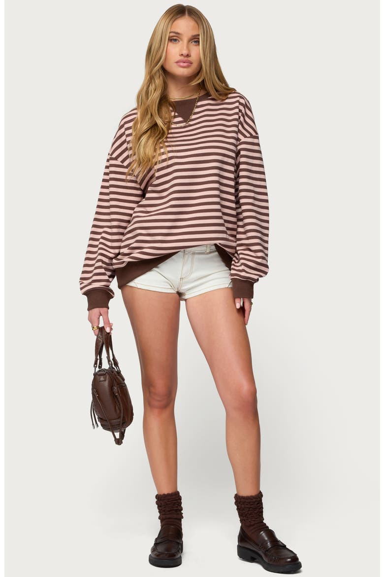 Onda Stripe Oversize Sweatshirt, Alternate, color, BROWN-AND-PINK