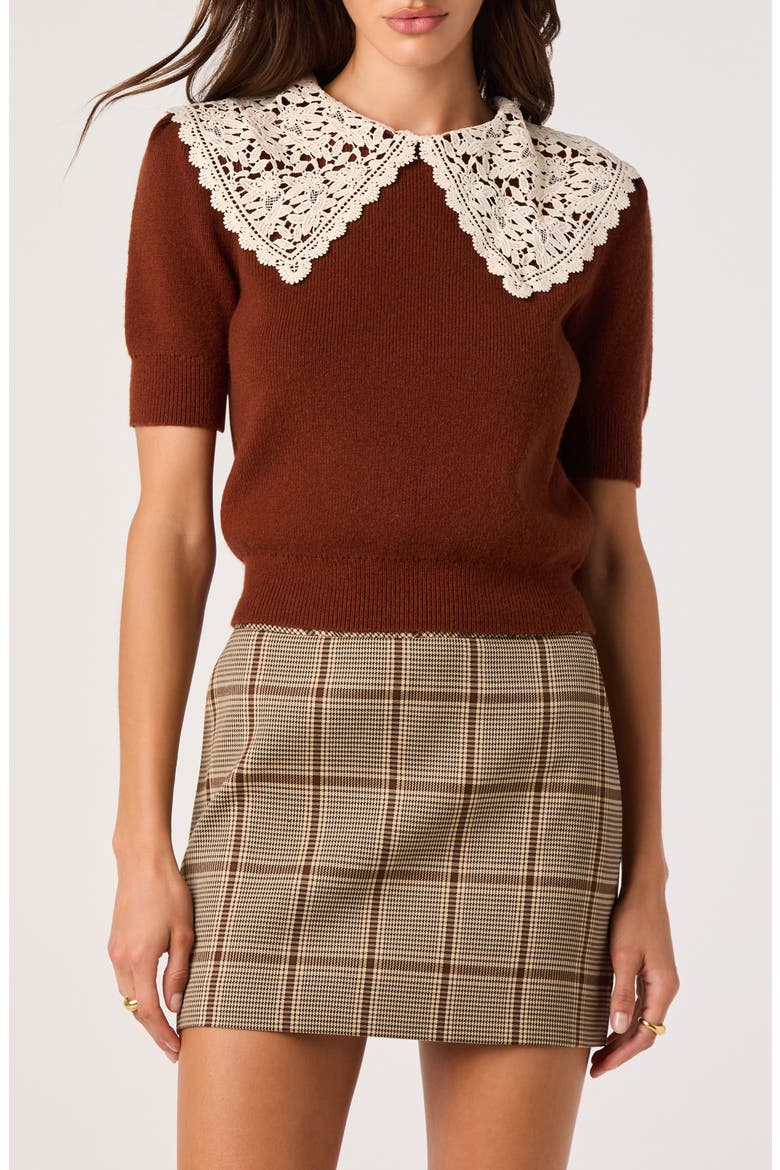 Carianne Lace Collar Short Sleeve Sweater, Main, color, RUST