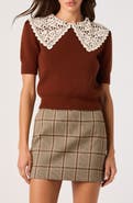 ASTR the Label Carianne Lace Collar Short Sleeve Sweater