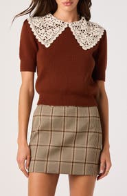 ASTR the Label Carianne Lace Collar Short Sleeve Sweater