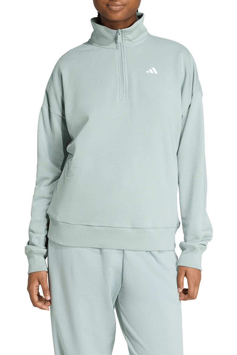 French Terry Quarter Zip Sweatshirt, Main, color, WONDER SAGE/ WHITE