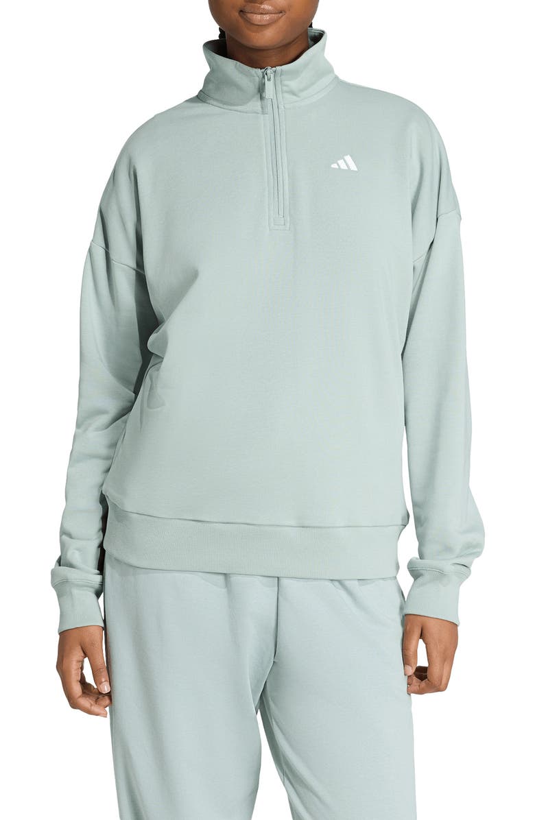 adidas French Terry Quarter Zip Sweatshirt, Main, color, Wonder Sage/ White