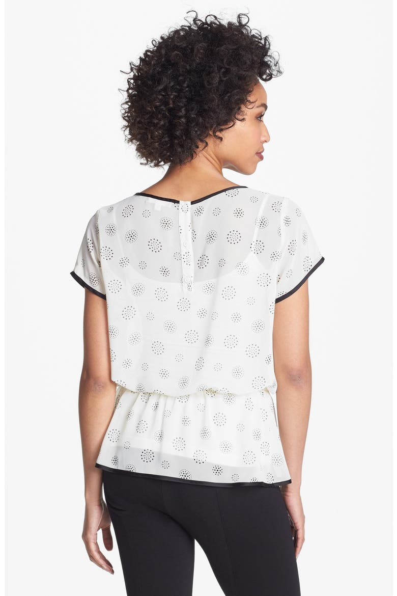 Contrast Trim Print Peplum Top, Alternate, color, IVORY WITH BLACK PIPING