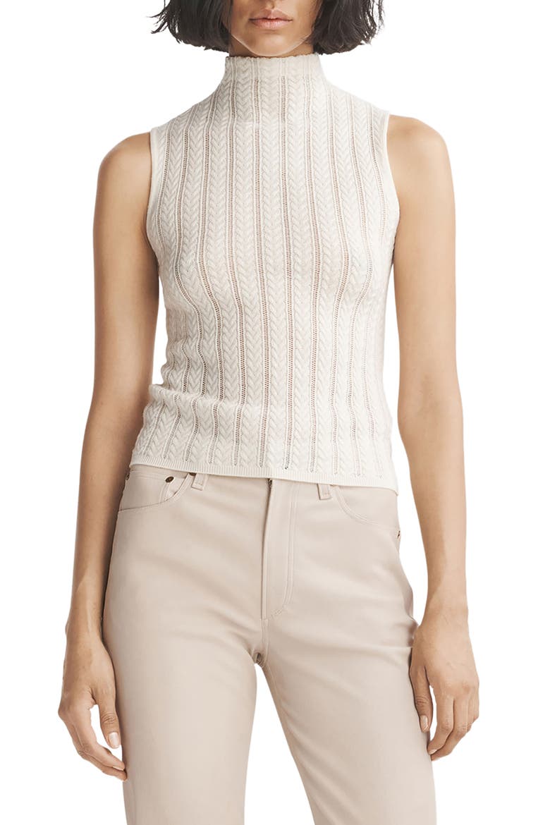 Christina Funnel Neck Sleeveless Wool Blend Pointelle Sweater, Main, color, IVORY