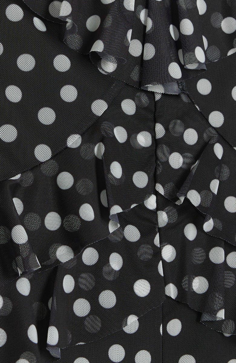 River Island Polka Dot Cold Shoulder Ruffle Midi Dress, Alternate, color, 