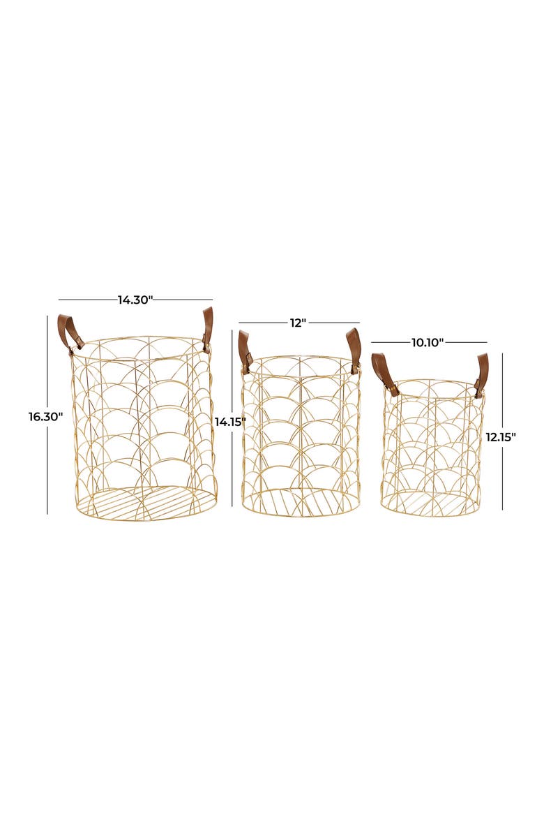 Goldtone Metal Glam Storage Basket - Set of 3, Alternate, color, GOLD