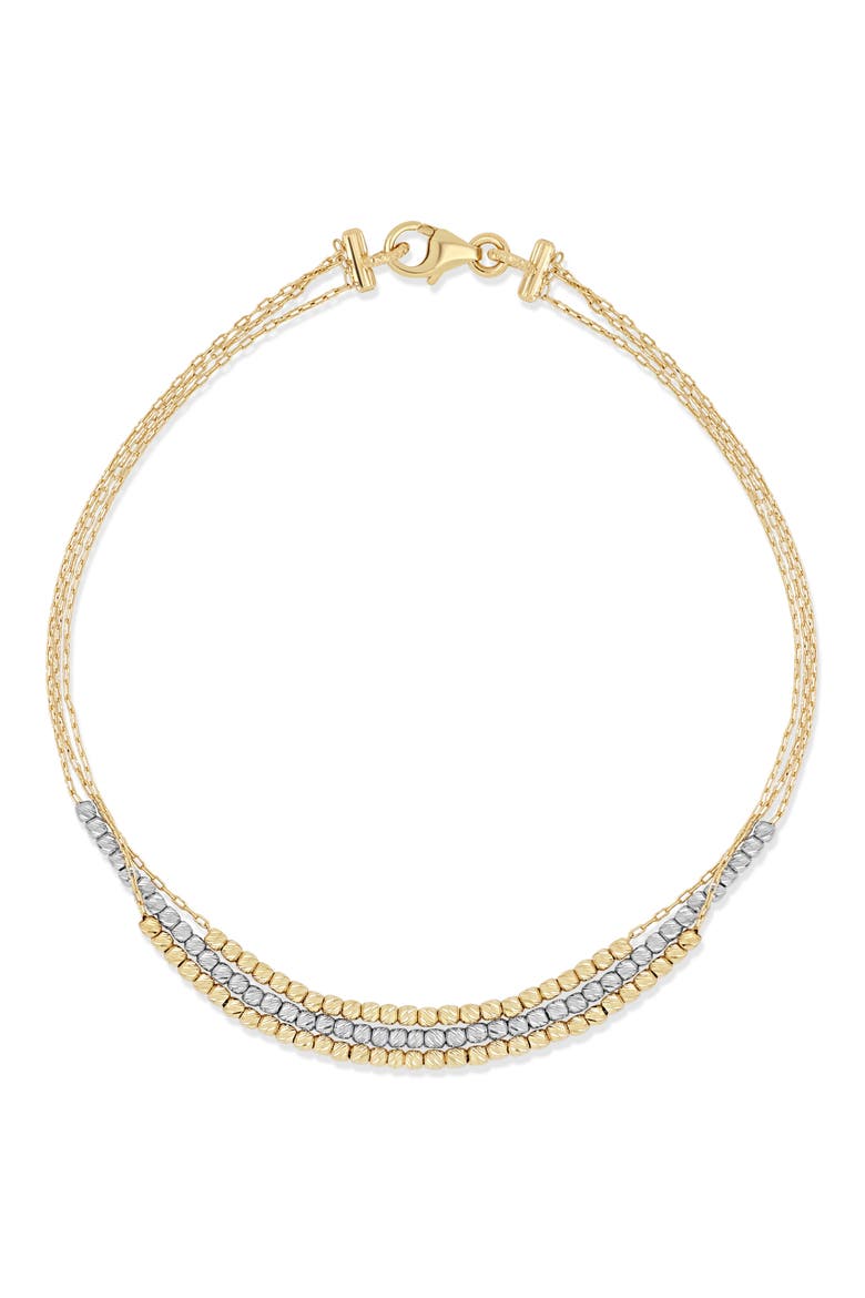 14K Gold Two-Tone Double Beaded Chain Bracelet, Main, color, 14K WHITE GOLD/ YELLOW GOLD