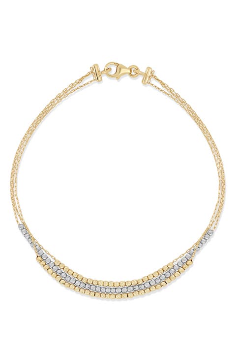 14K Gold Two-Tone Double Beaded Chain Bracelet