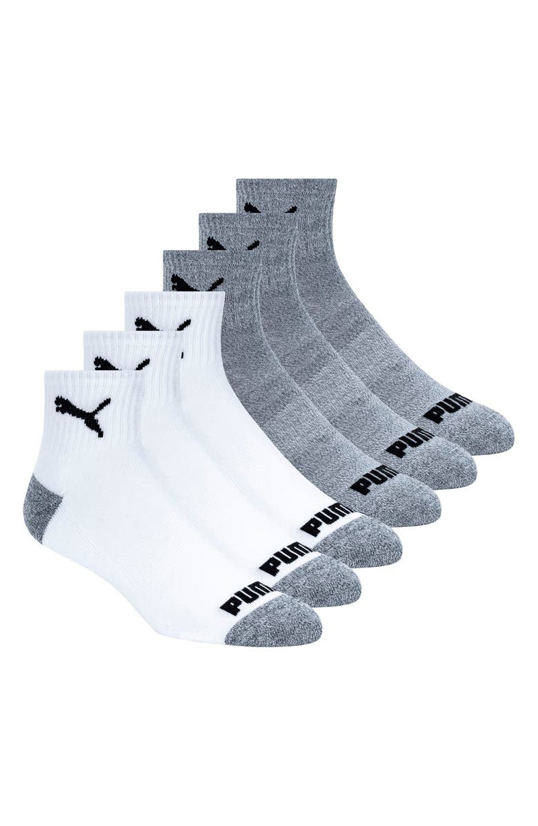 PUMA 6-Pack Terry Quarter Length Socks, Alternate, color, White/ Multi