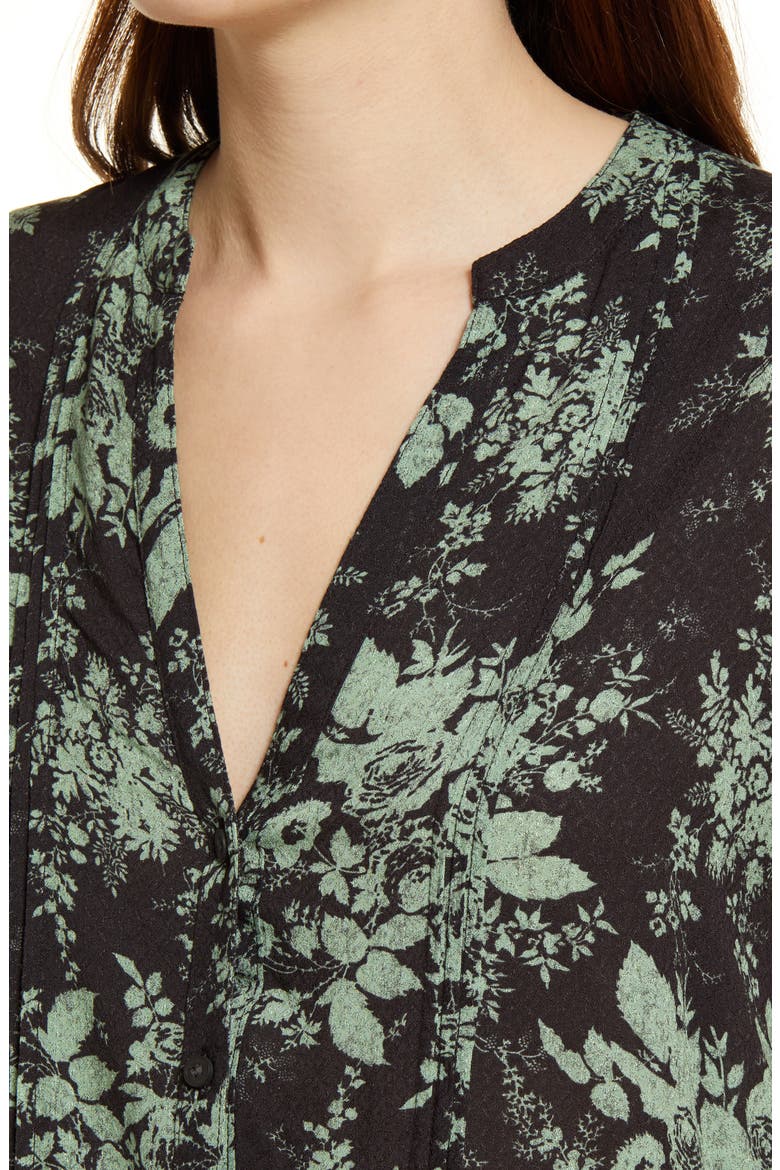 Allover Print Short Sleeve Top, Alternate, color, BROWN- GREEN ROSE BROCADE