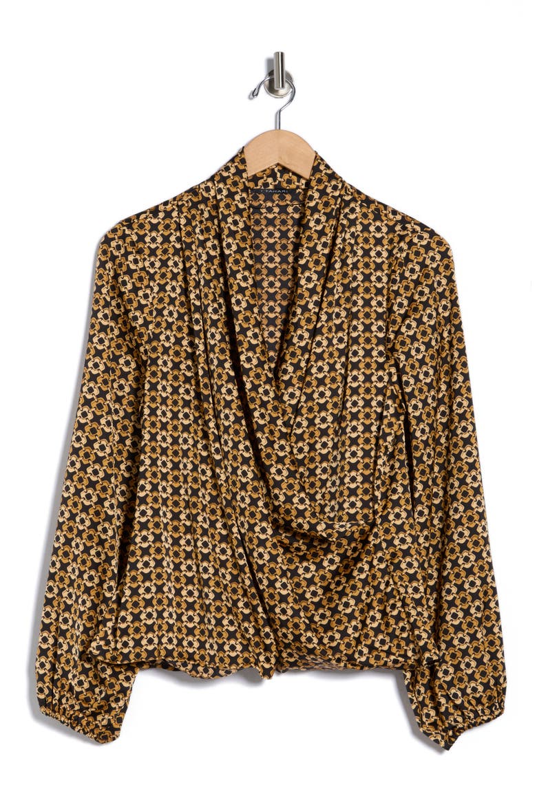 Long Sleeve Faux Wrap Top, Main, color, BLACK CHAIN PRINT