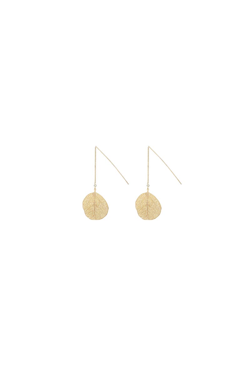 Sienna Textured Leaf Disc Threader Earrings Sculptural Trendy, Alternate, color, Gold