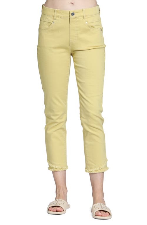 Apny Olivia Double Frayed Mid Rise Ankle Slim Jeans In Lemon Drop
