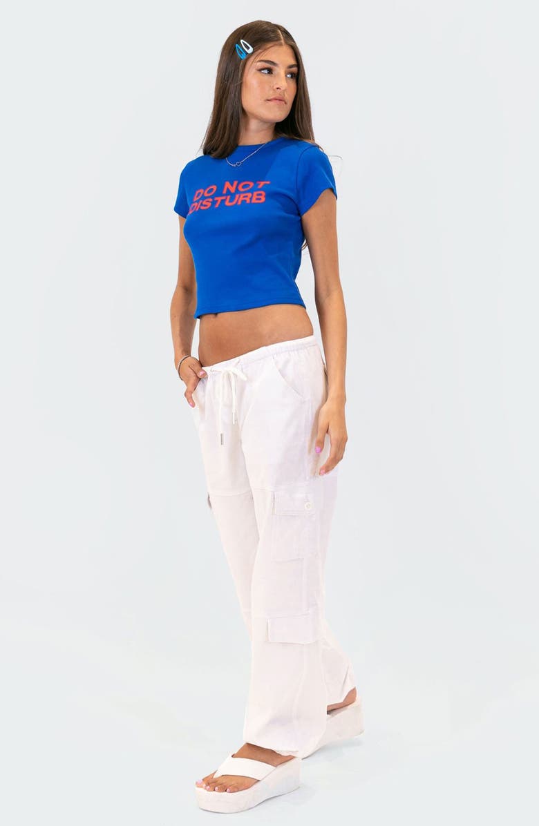 EDIKTED 'Do Not Disturb' Crop Graphic Tee, Alternate, color, Blue