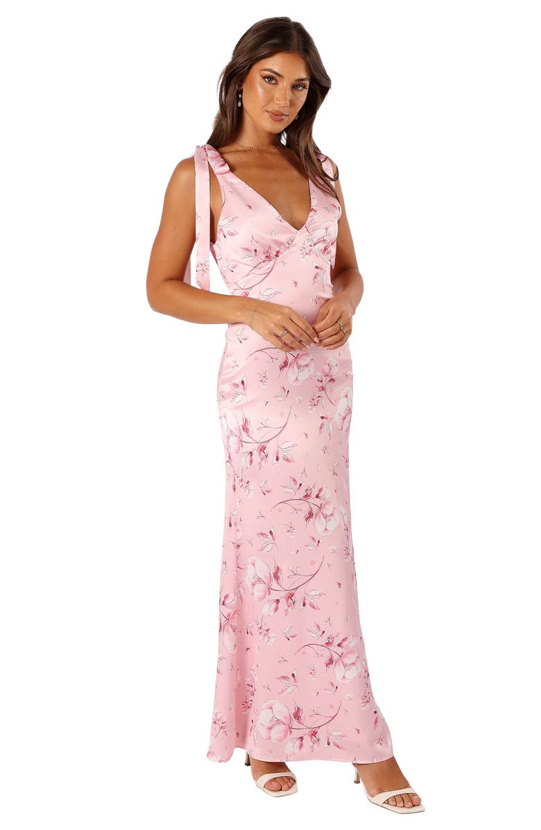 Petal & Pup Xavier Floral Bow Strap Satin Gown, Alternate, color, 