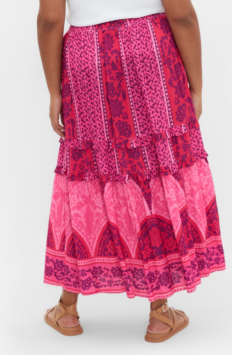 City Chic Samara Print Tiered Midi Skirt, Alternate, color, Field Of Dreams