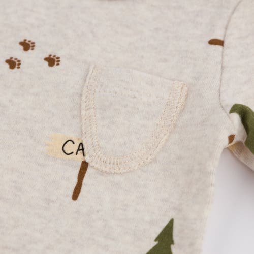 Oh Baby! Brand Teddy Bear Face Print Pocket Romper- Infant In Neutral