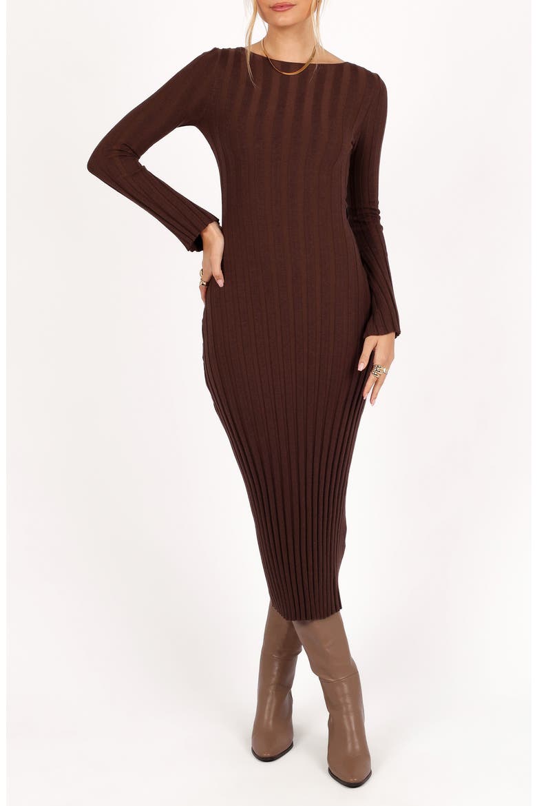 Jolene Long Sleeve Rib Maxi Dress, Main, color, BROWN
