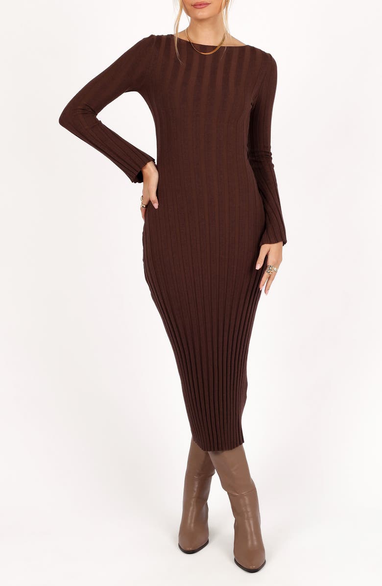 Petal & Pup Jolene Long Sleeve Rib Maxi Dress, Main, color, Brown