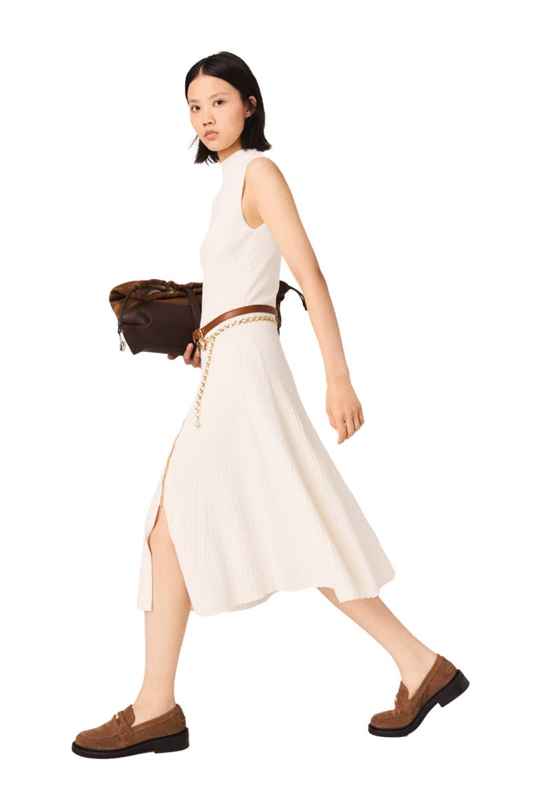 Ribbed dress with side slit, Alternate, color, Ecru