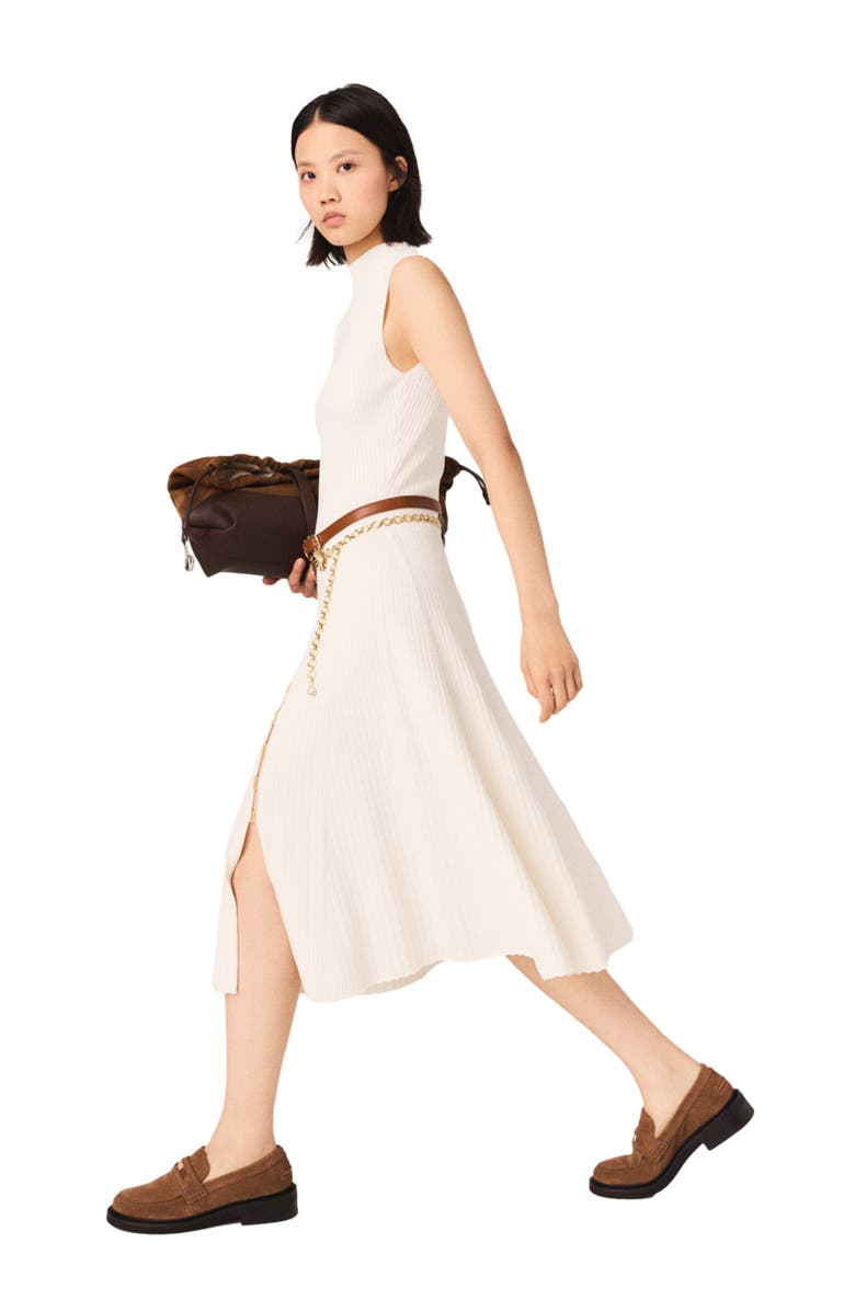 maje Ribbed dress with side slit, Alternate, color, Ecru