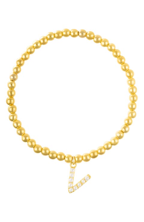 Faux Pearl Initial Charm Beaded Bracelet
