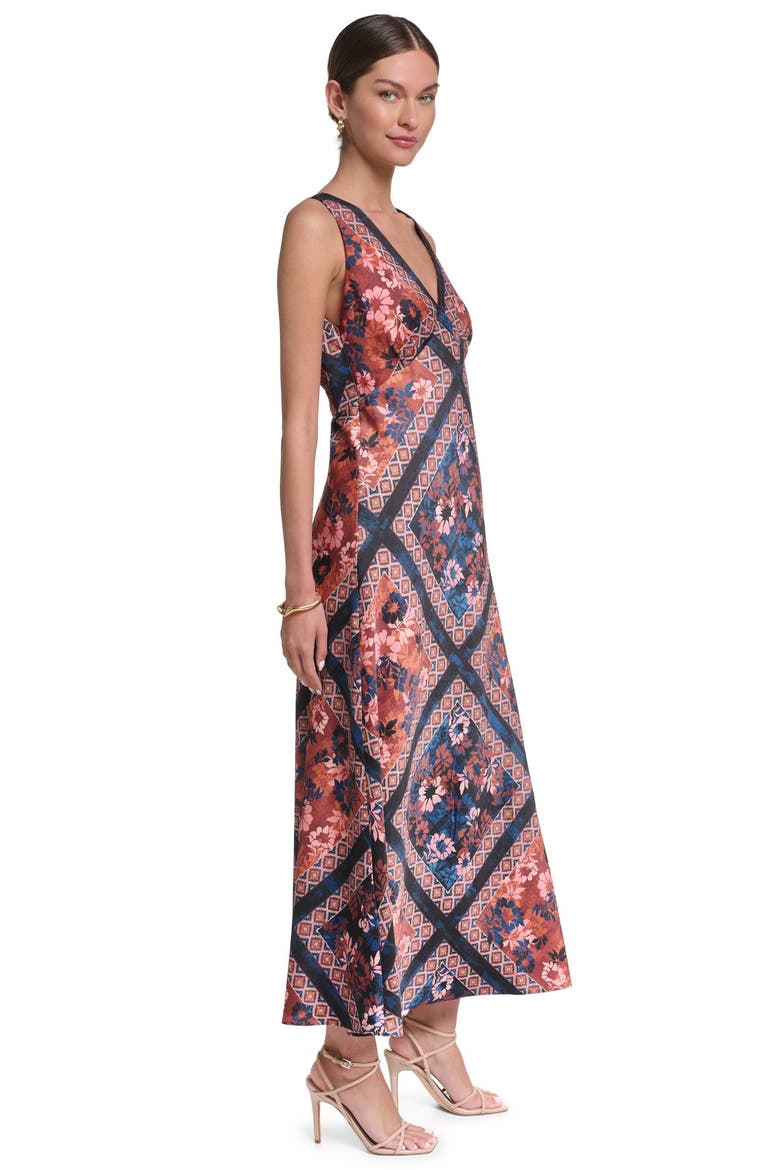 Sleeveless Scarf Print Satin V-neck Maxi Dress, Alternate, color, Navy Scarf Print