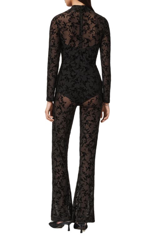 Allsaints Rylee Flock Print Long Sleeve Catsuit In Black
