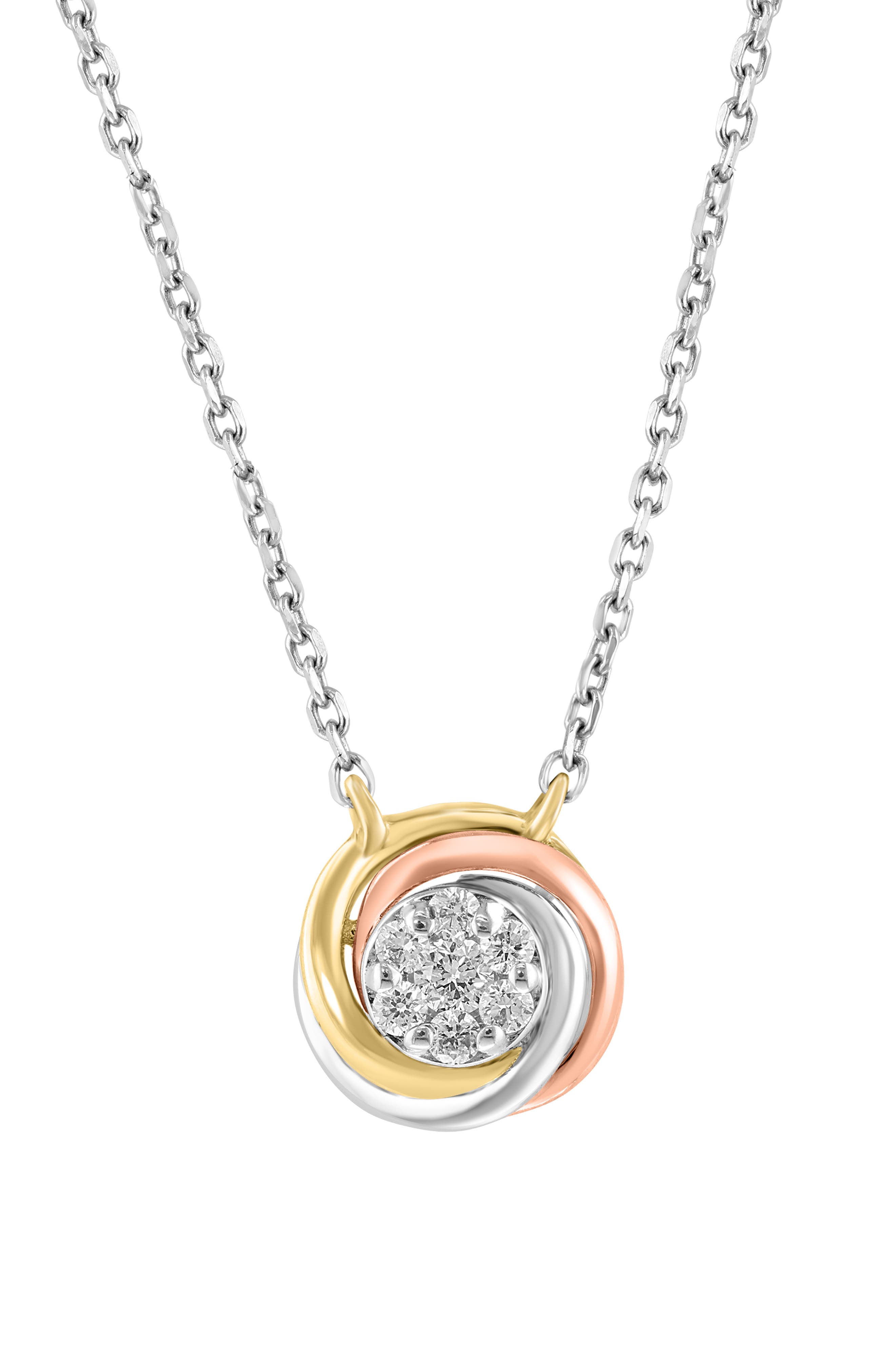 Tri-Tone Pavé Diamond Round Pendant Necklace