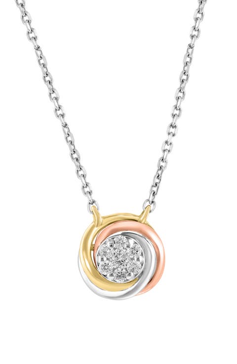 Tri-Tone Pavé Diamond Round Pendant Necklace