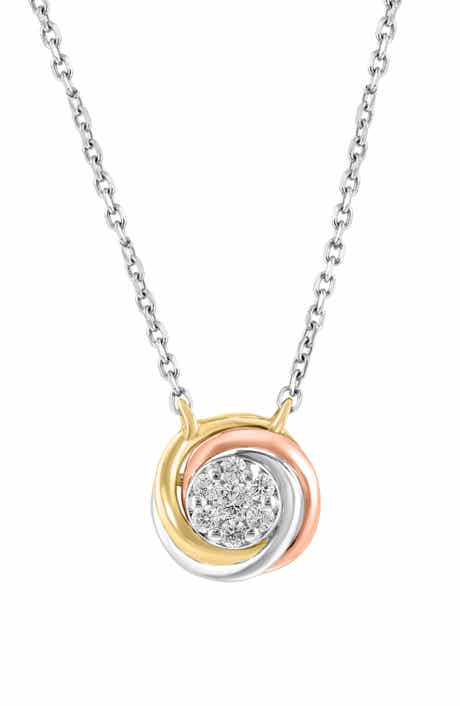 Tri-Tone Pavé Diamond Round Pendant Necklace