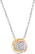 EFFY Tri-Tone Pavé Diamond Round Pendant Necklace