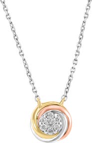 EFFY Tri-Tone Pavé Diamond Round Pendant Necklace