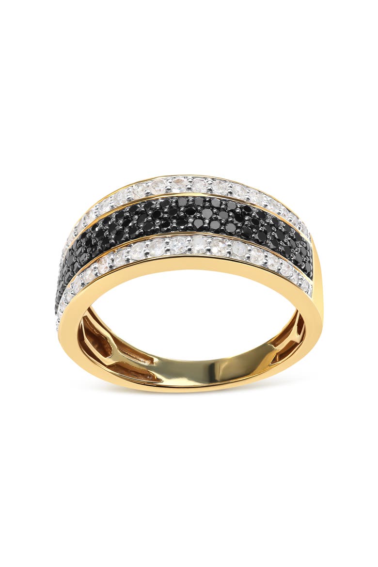 14K Yellow Gold Plated Silver 1 1/4 Cttw White and Black Diamond Multi Row Band, Alternate, color, Yellow Gold over Silver