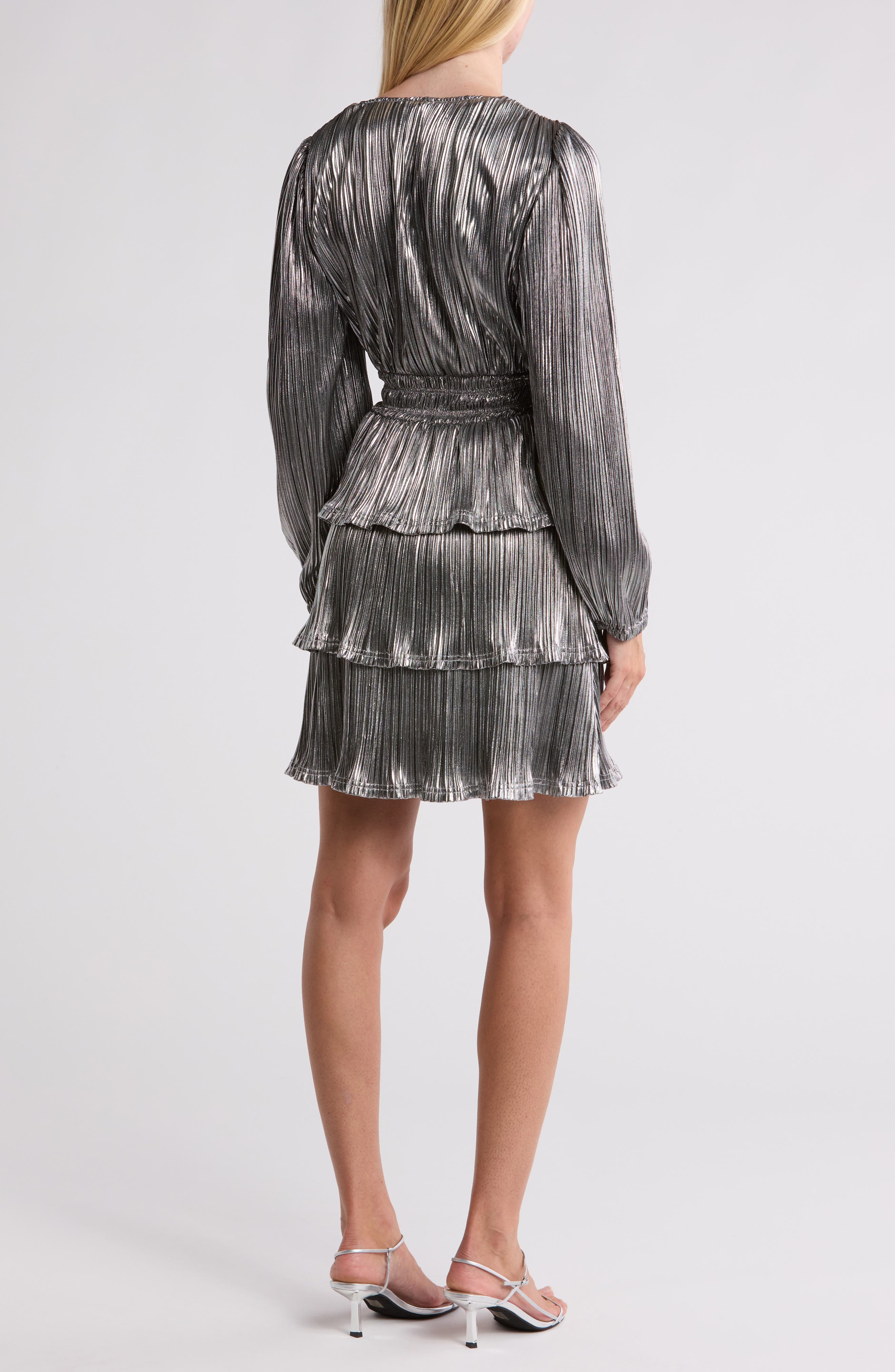 Metallic Long Sleeve Ruffle Plisse Dress - image 2