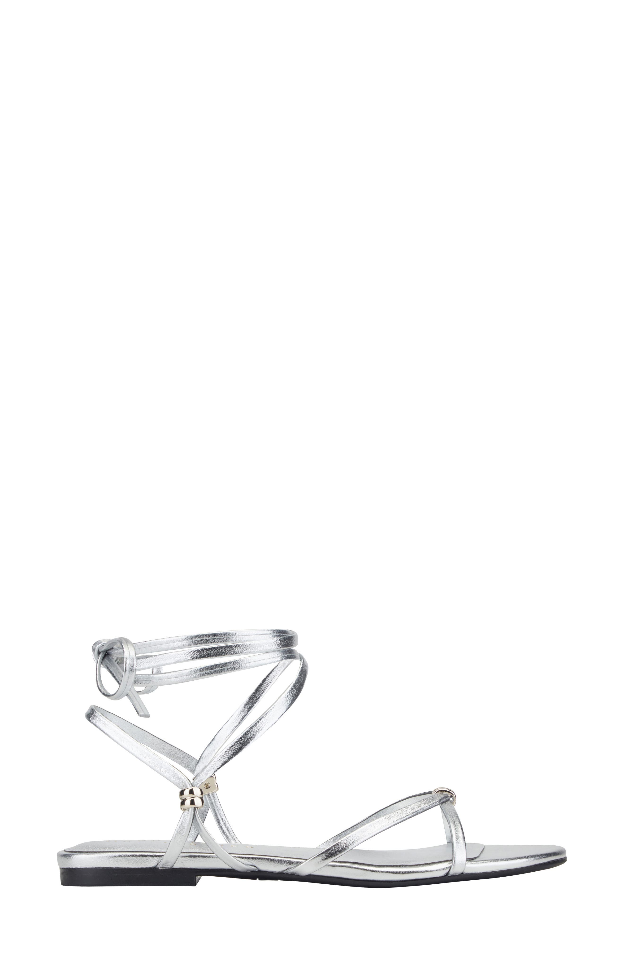 Marc Fisher LTD Este Ankle Wrap Sandal, Alternate, color, Silver