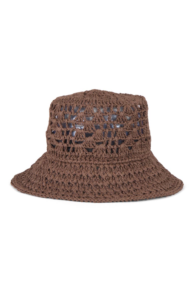 Jonah Crochet Straw Bucket Hat, Main, color, CHOCOLATE