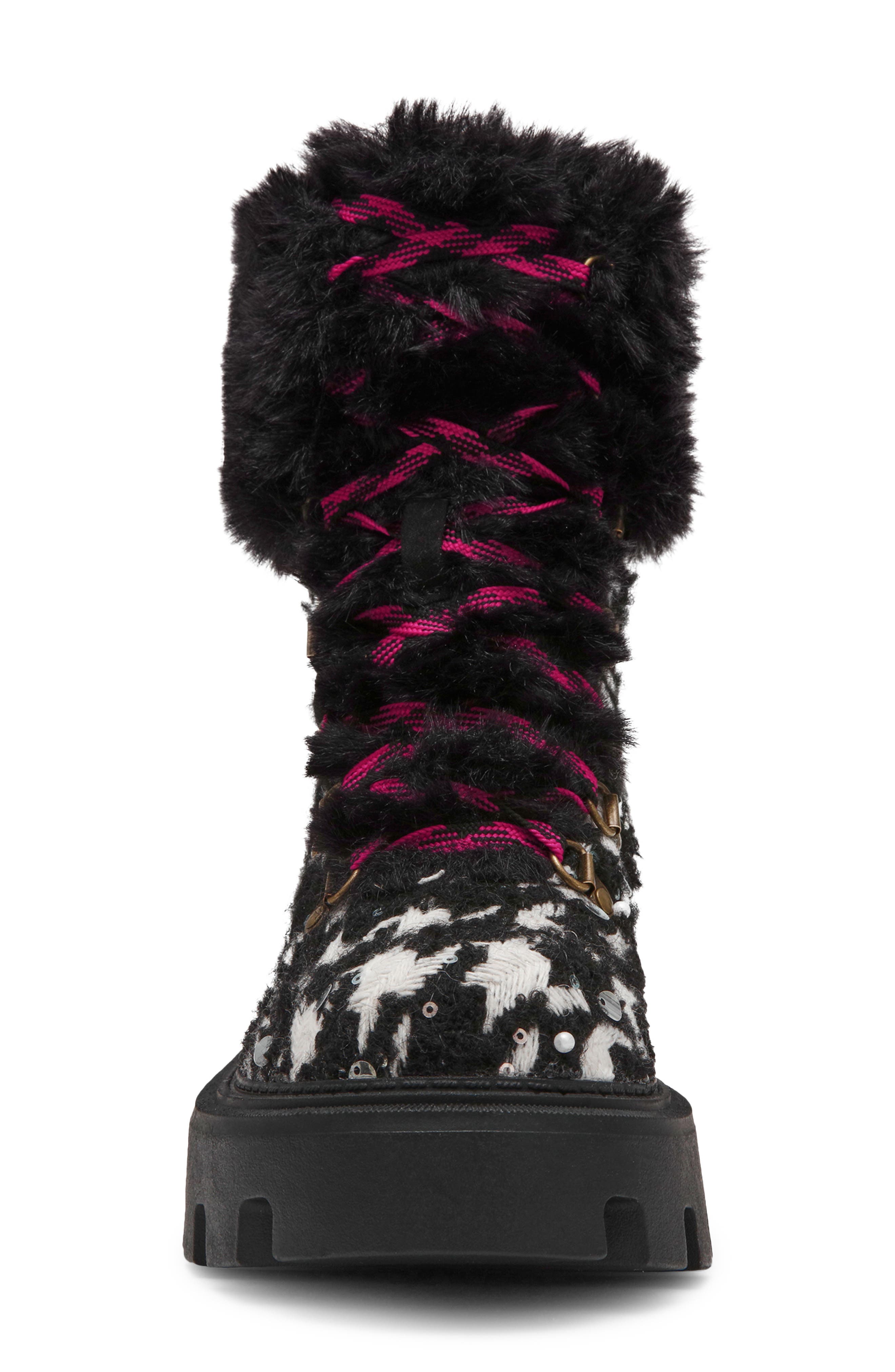 Matillda Platform Boot with Faux Fur Trim, Alternate, color, HOUNDSTOOTH