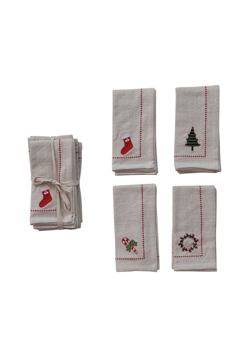 Embroidered Holiday Motif Cotton Napkin Set, Main, color, Multicolor