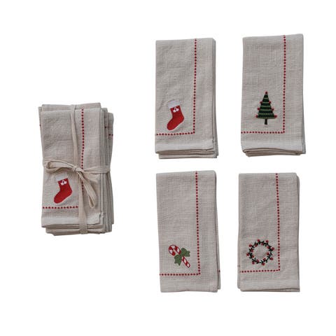 Embroidered Holiday Motif Cotton Napkin Set