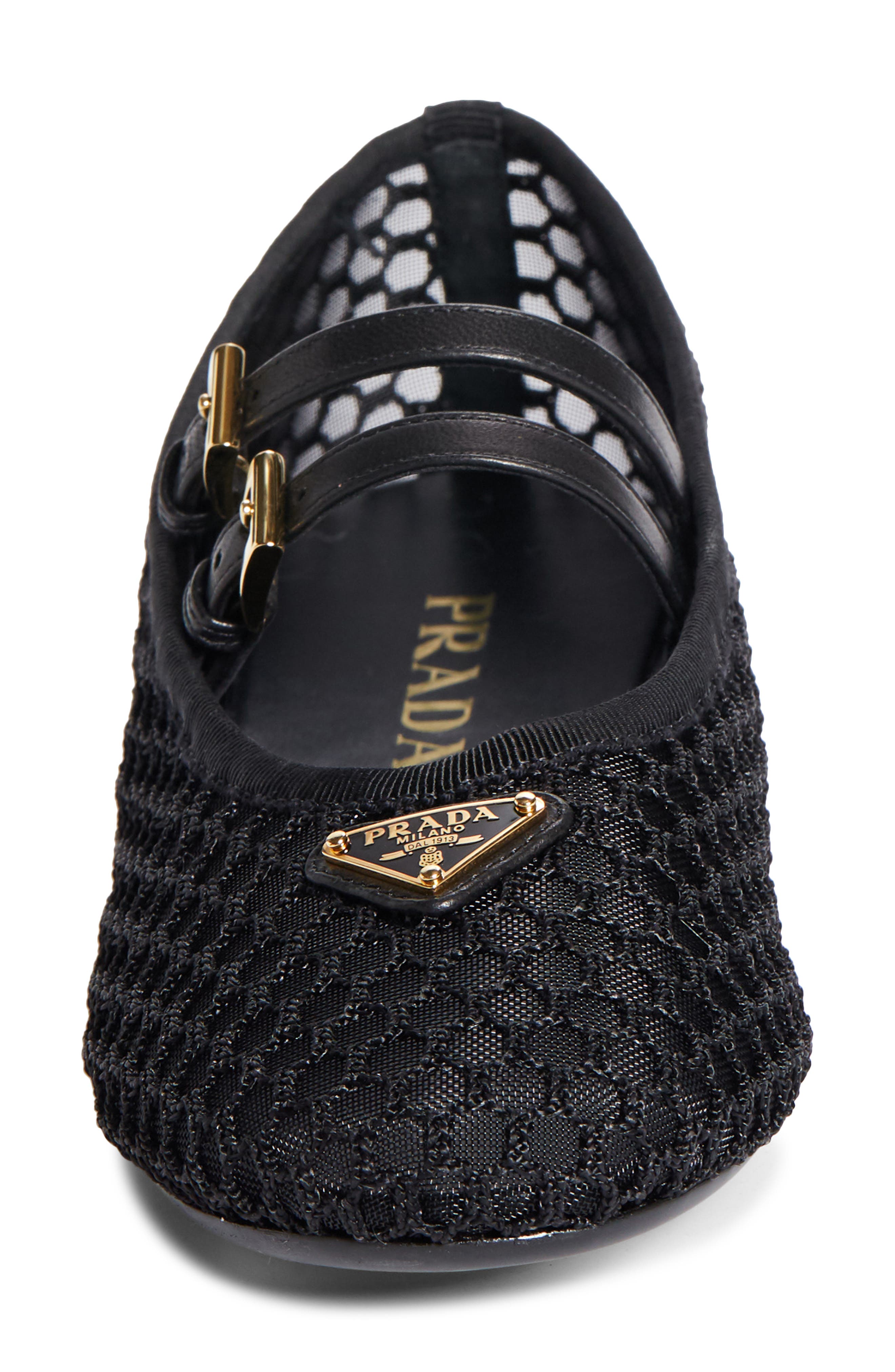 Prada Ballerine Mesh Mary Jane Flat, Alternate, color, Nero