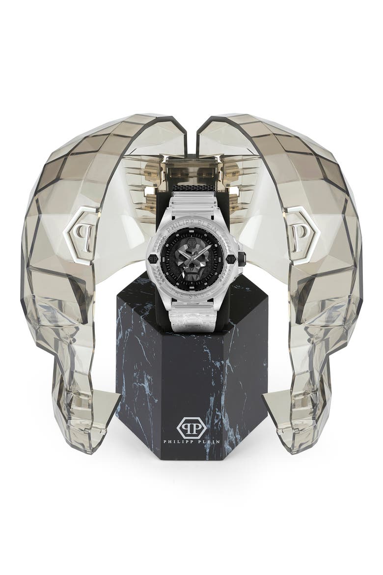 The Skull Plastic Strap Watch, 44mm, Alternate, color, TRANSPARENT