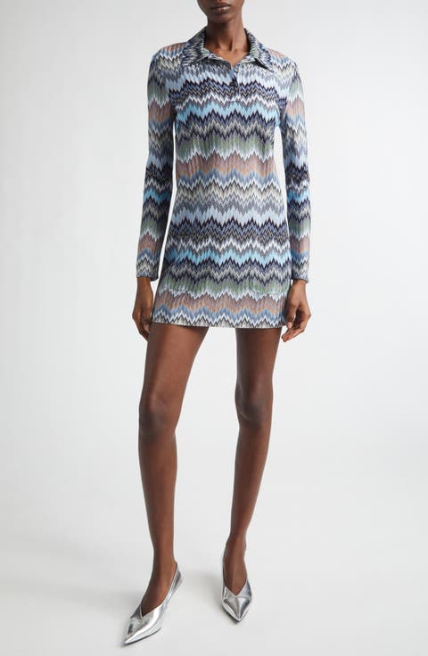 Snakeskin Pattern Chevron Long Sleeve Polo Minidress