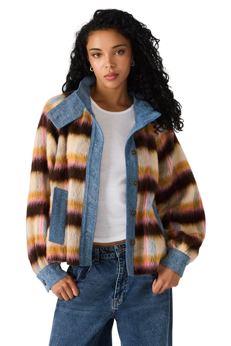 Kaylen Denim Trim Stripe Wool Blend Jacket, Alternate, color, FOREVER BLUE