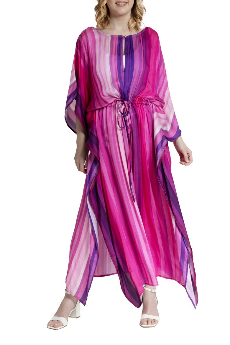 Stripe Keyhole Tie Waist Caftan, Main, color, PINK