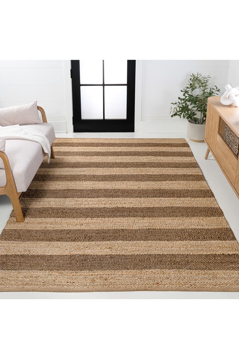 Jayden Rustic Farmhouse Woven Jute Stripe Area Rug, Alternate, color, Natural/Brown
